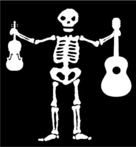 Skalawag skeleton with music instruments